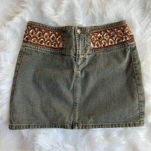 NWT Vintage Express Denim Jeweled‎ Crusted Mini Skirt